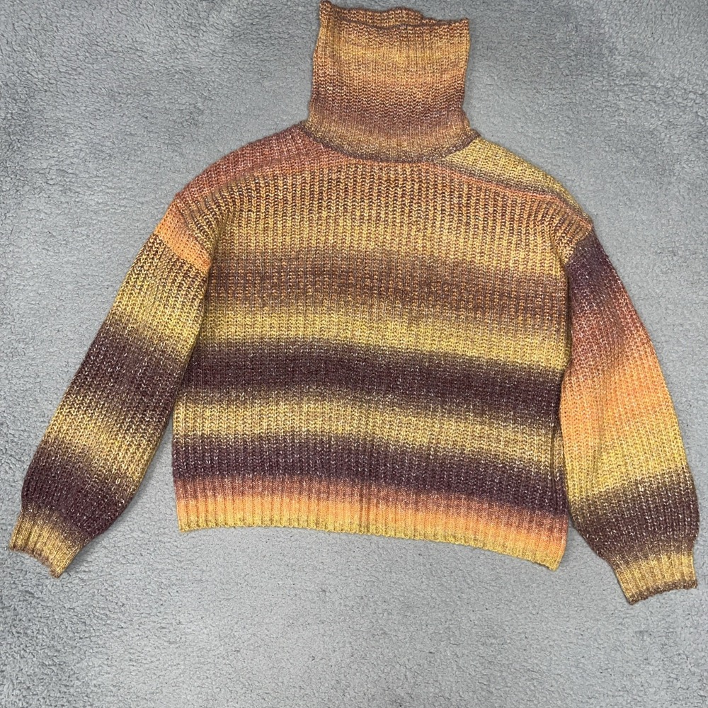 Old Navy Sweater Women's Size L Ombre Space Dye Turtle Neck Chunky Knit Grandma